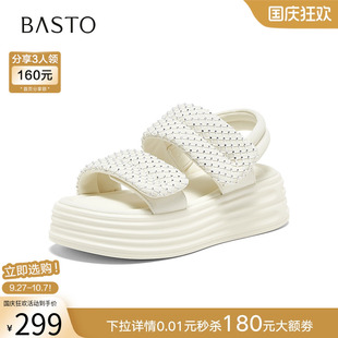 百思圖2025夏季 休閑涼鞋 松糕厚底增高女運動涼鞋 X5135BL5 商場新款