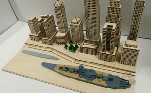 川渝 CY701 1/700纽约港 军舰军港场景 简易军港场景套材DIY 木质