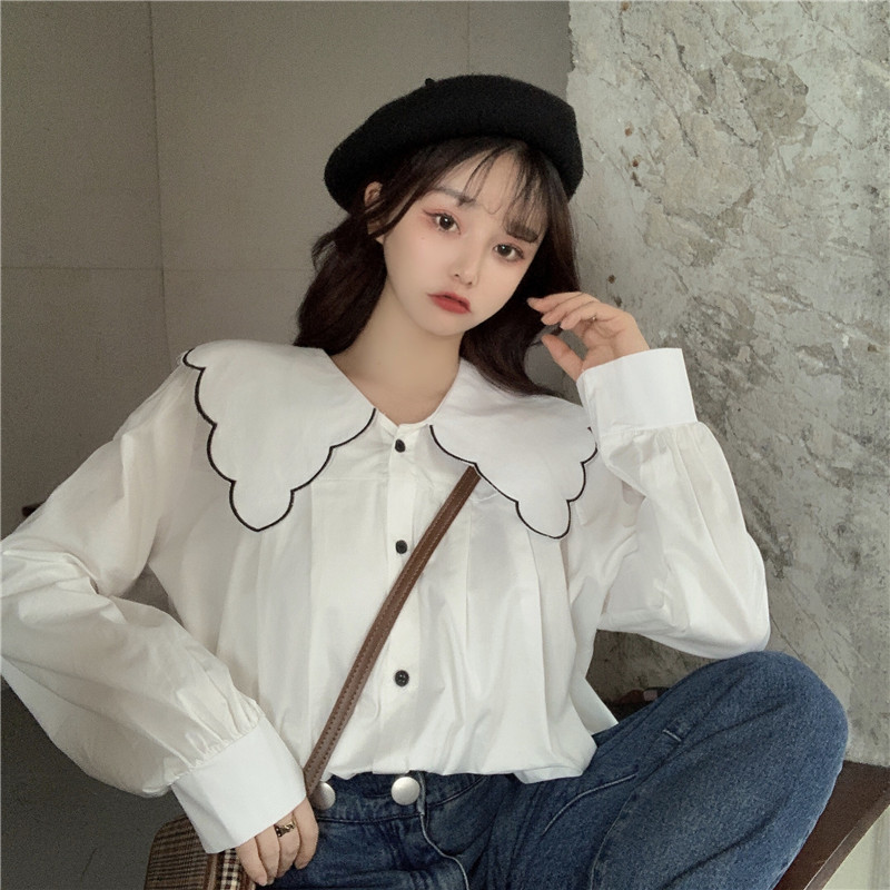 Real shooting and real price early spring versatile white baby collar shirt girl