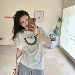 Real price Korean loose casual smiling face printed T-shirt