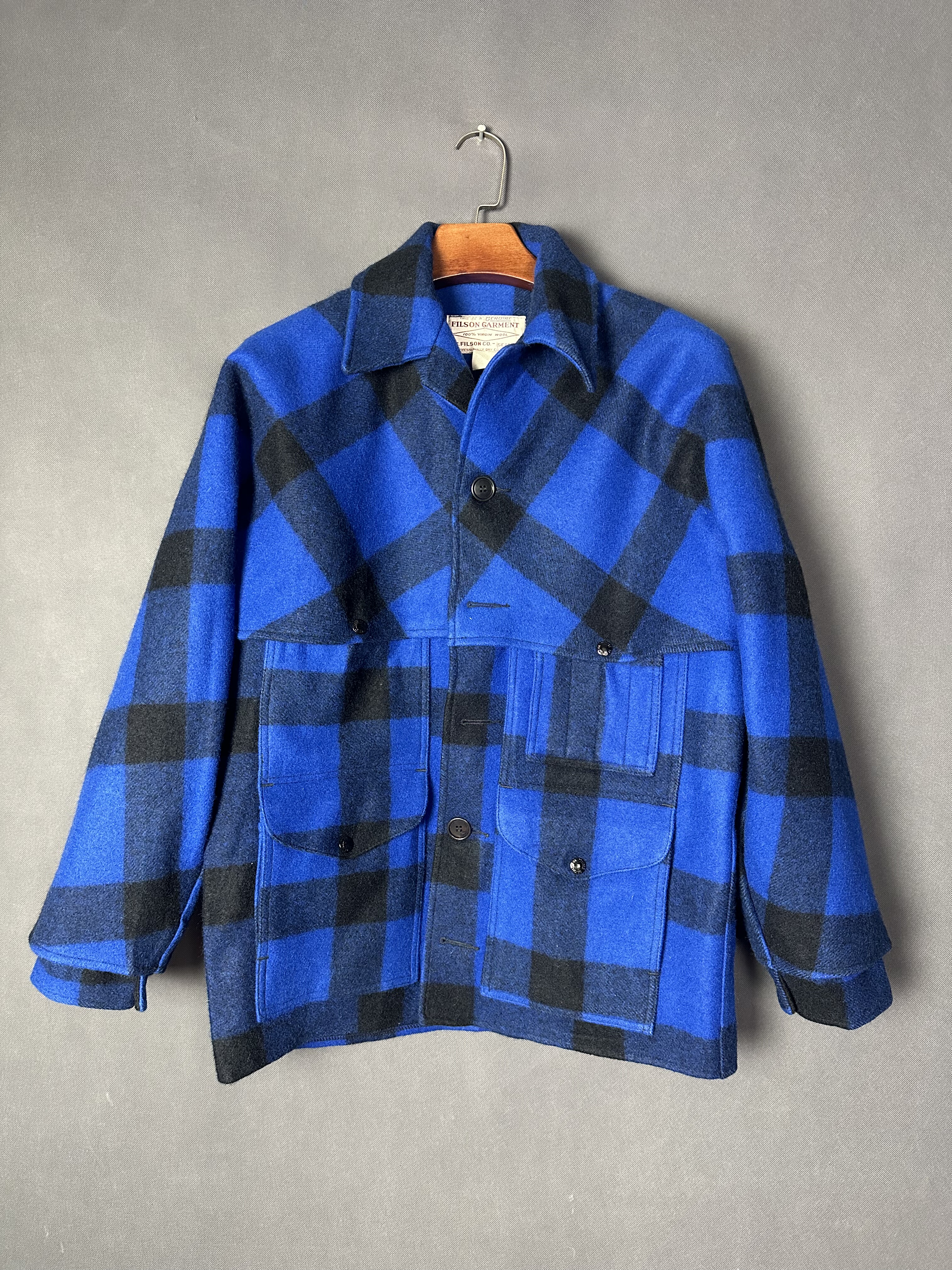 vintage古着 美国制 重磅厚实蓝色格子毛呢大衣外套 工装休闲时尚