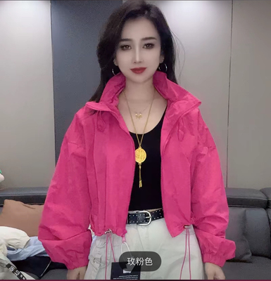 时尚百搭黄色短款立领外套欧洲站欧货高品质宽松显瘦休闲洋气上衣