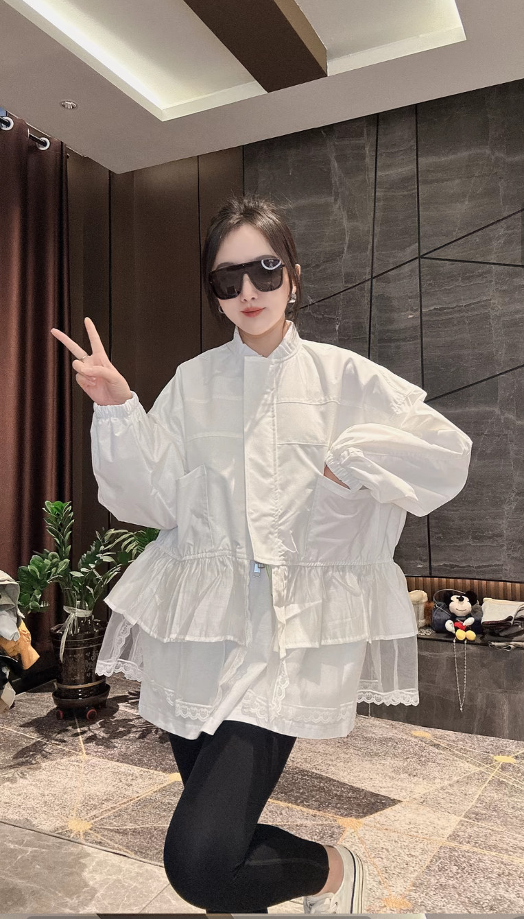 荷叶边外套女2026春季新款立领拉链拼接网纱宽松长袖上衣欧洲站潮