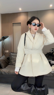 系带收腰二棉女中长款2026年春季修身显瘦高腰加厚风衣西装外套