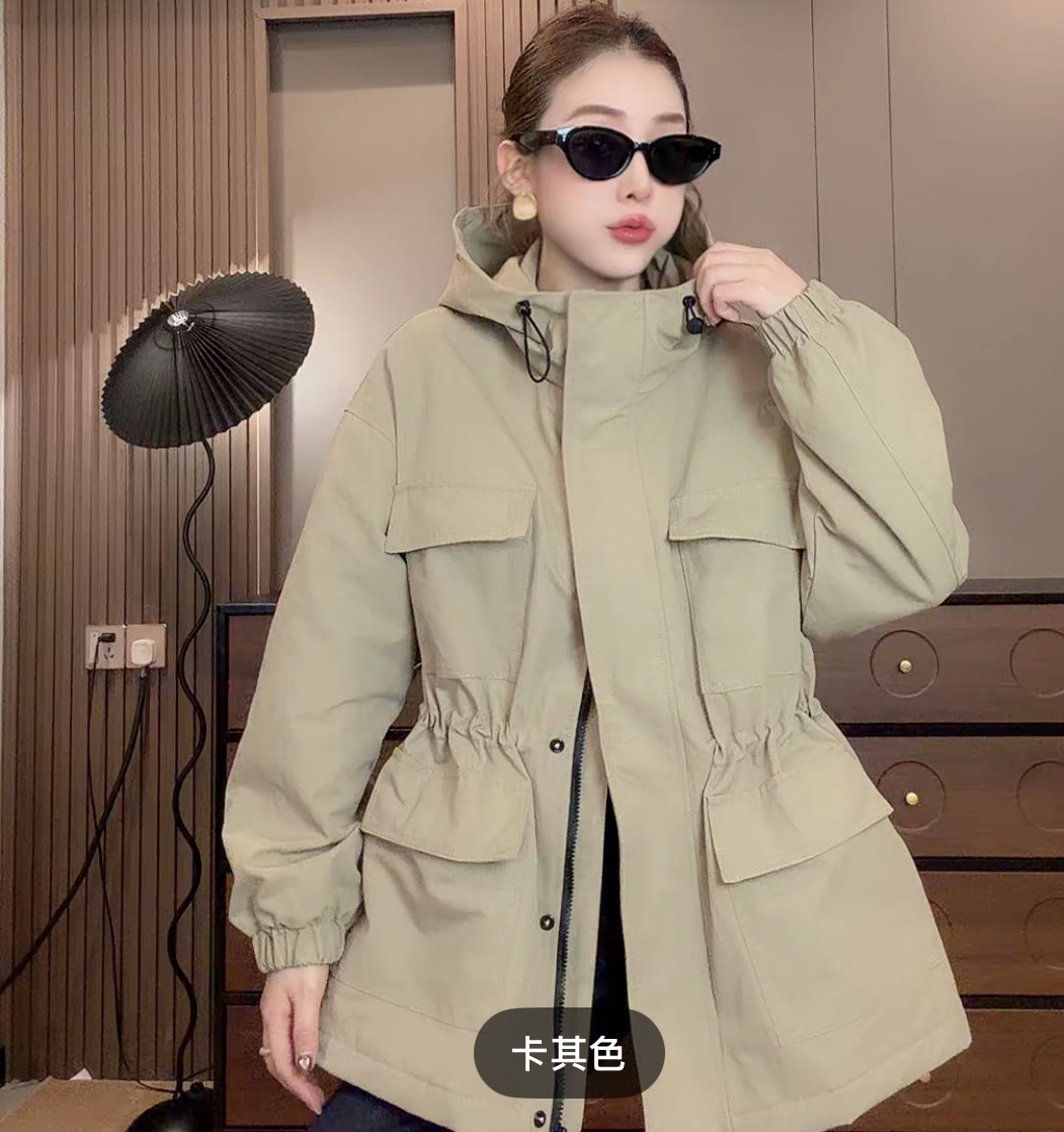 加棉加厚风衣外套女秋季中长款工装风上衣2026新款女装夹棉大衣