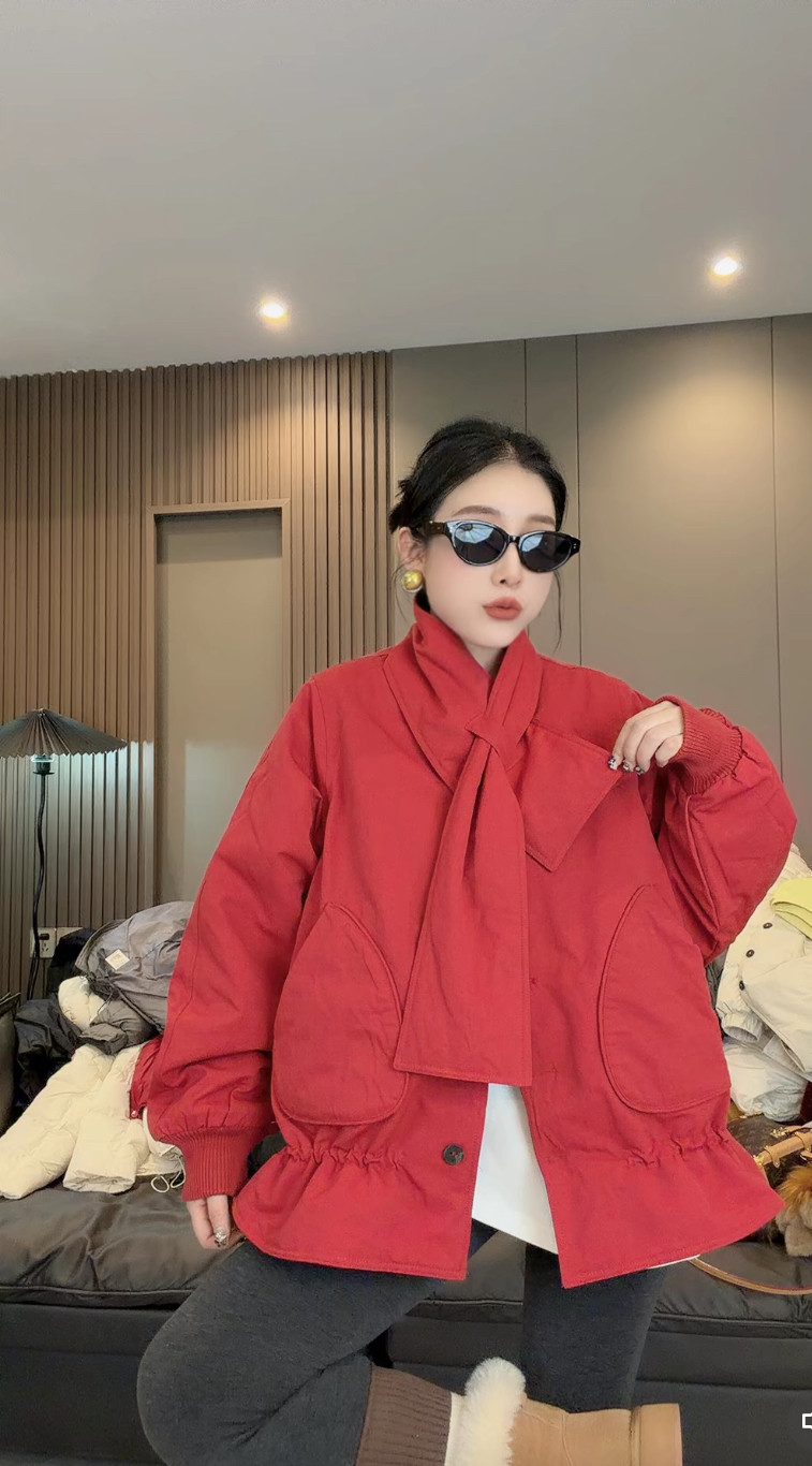 2026早春新款通勤设计感纯色女装休闲棉衣韩版围巾款飞边二棉外套