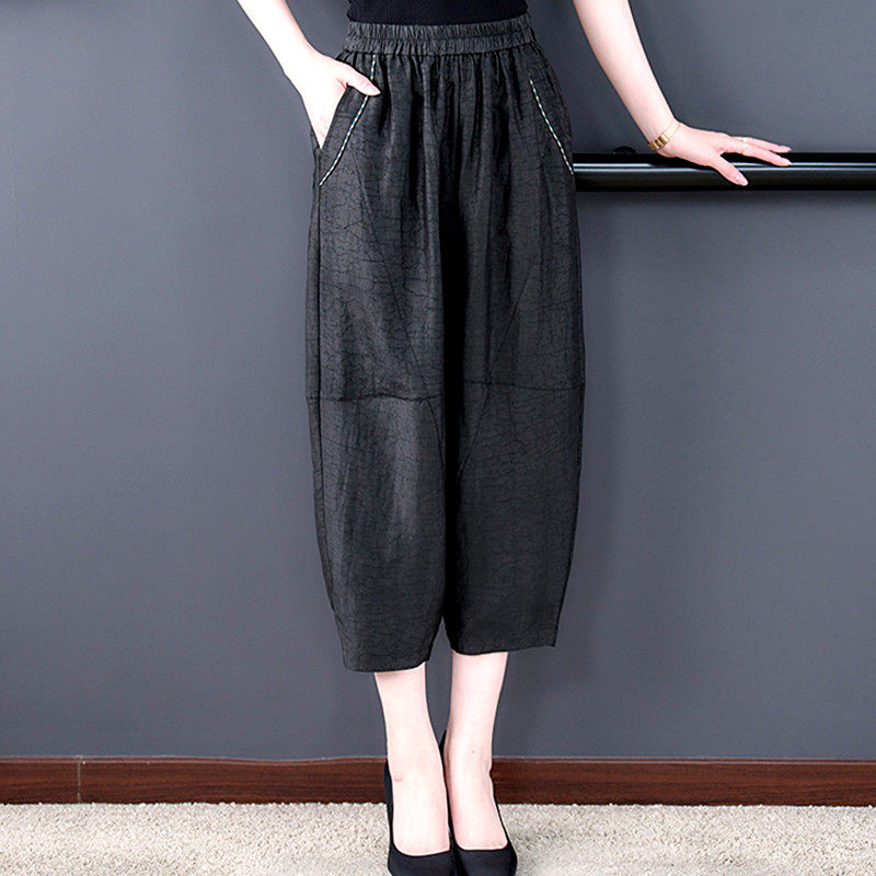大牌香云纱宽松裤子2026年夏季新款显瘦高腰纯色小个子蚕丝哈伦裤