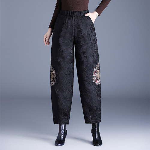 中老年棉裤女冬季加厚提花哈伦裤