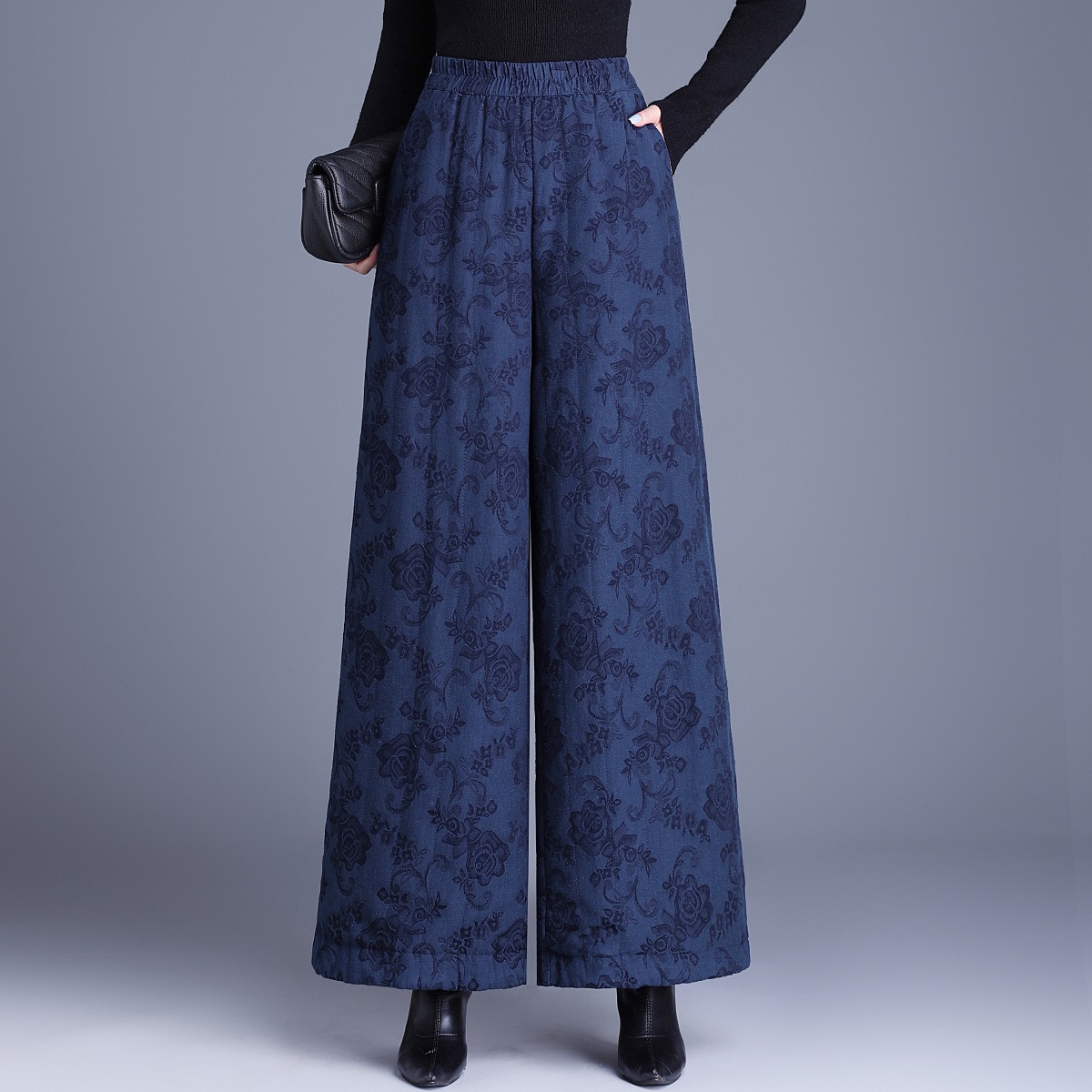 羽绒棉裤冬季时尚新款妈妈加厚裤子中老年人女裤夹棉保暖阔腿裤子