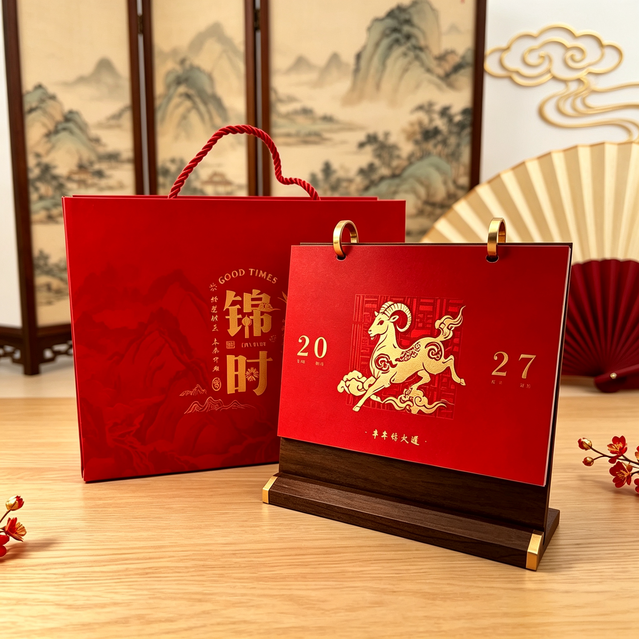 台历2027羊年新款日历木质创意桌面记事本月历定做烫金企业广告