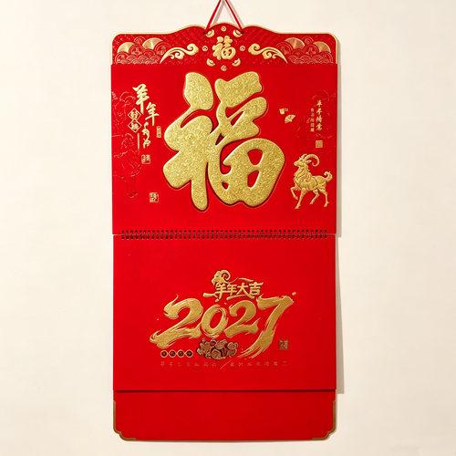 挂历2027年定制羊年月历福字吊牌