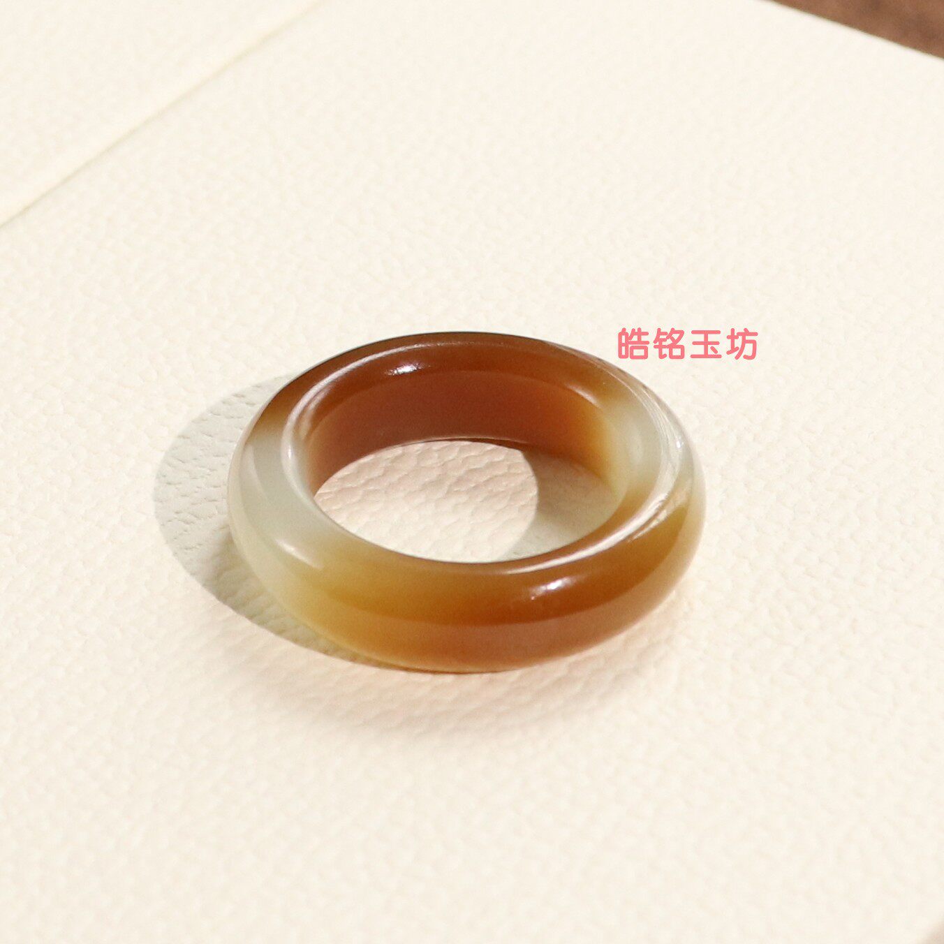 新疆和田玉且末糖胖圆戒指16号 天地糖玉石指环素面圆形平安戒
