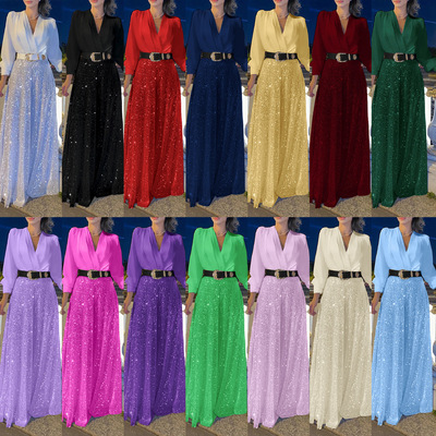 2025New fashion V-neck shirt elegant sequined wide-leg pants