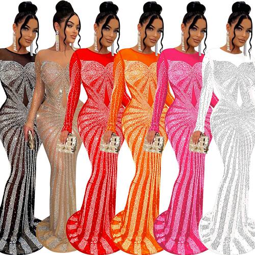 2024 stage full dress for women studded sequin bling skirt