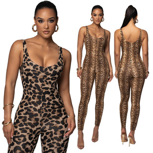 nightclub Leopard print jumpsuit for women summer bodysuit