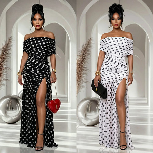 女装波点开叉宴会连衣裙Fashion women's slit banquet hip dress