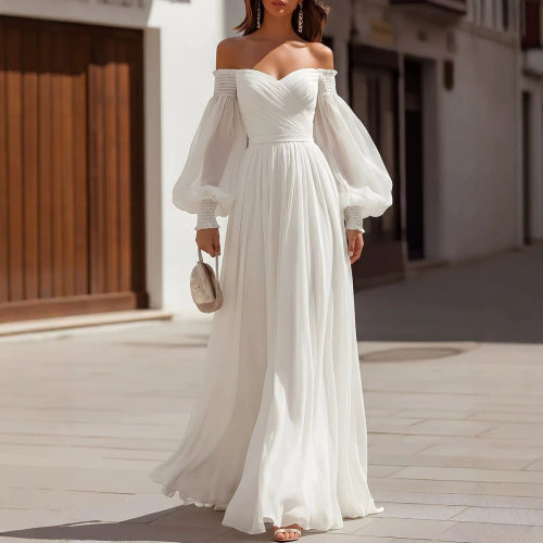 2026 new white long dress elegant banquet evening skirt