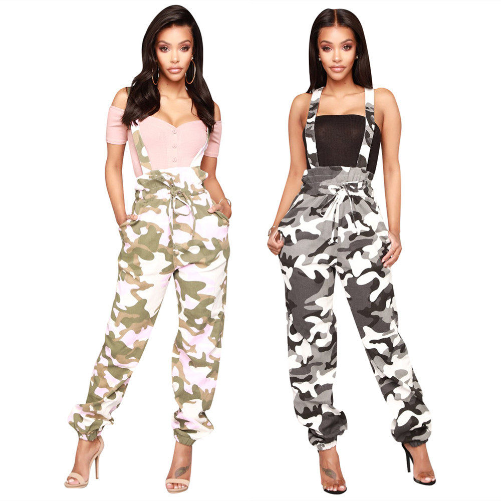 2023 New Fashion Women's Casual Camo Strap Pants 迷彩背带裤