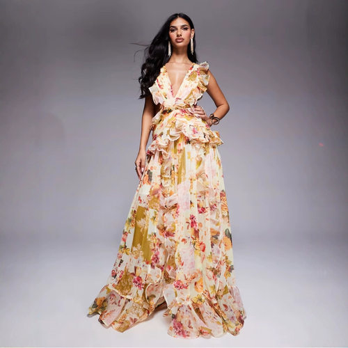 2026 Sexy women's new fashion elegant V-neck printed dress