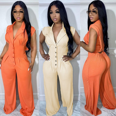 2024 collar jumpsuit for women elegant pleated Siamese pants