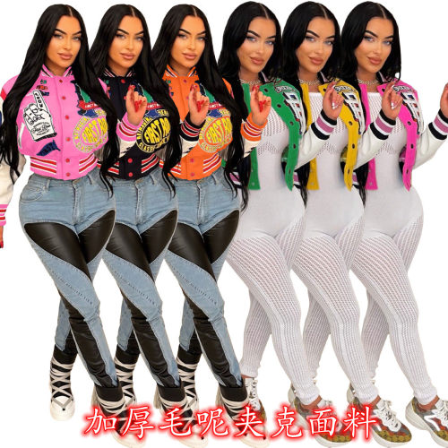 2026new fashion women's printed baseball jacket short jacket