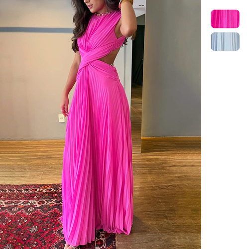 Women's sleeveless round neck sexy backless slim fit dress