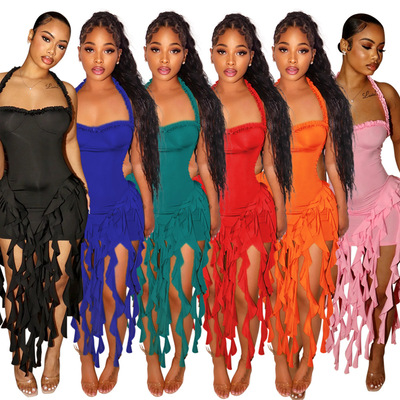 2025 Tassel neck wrap buttock dress women new fashion skirt