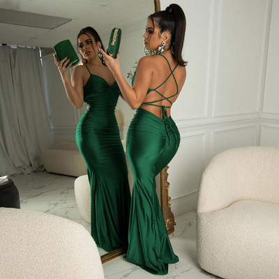 backless classy long dress socialite nightclub bandage skirt