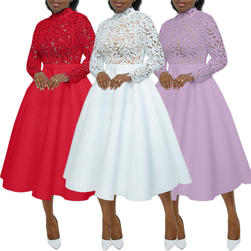 2026 Women's Fashion New Lace Splicing Party Dress 晚礼服