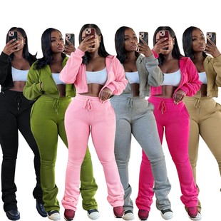 fleece hooded sweatshirt pants set Fashion sportswear women