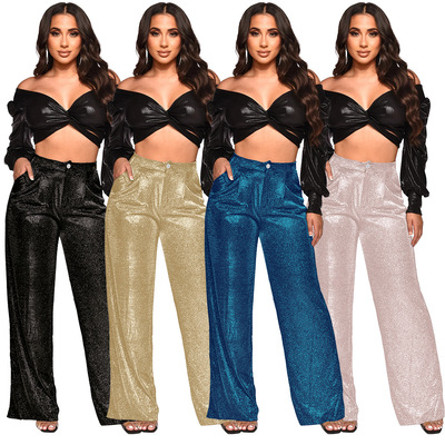 retro sequin bronzing loose pants party sexy bling trousers