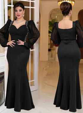 Fashion women's Hot Drill long sleeved fishtail dress party