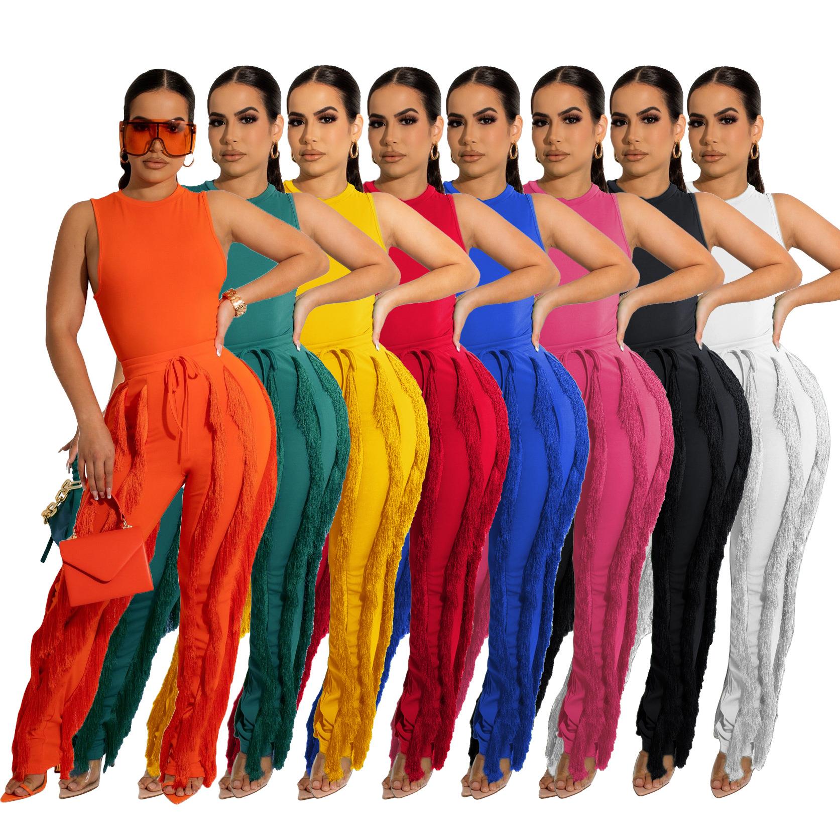 2025 summer sleeveless tassel two-piece women singlet pants