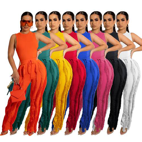 2025 summer sleeveless tassel two-piece women singlet pants