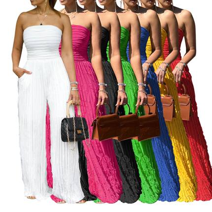 Women's sexy strapless sleeveless wide leg casual jumpsuit