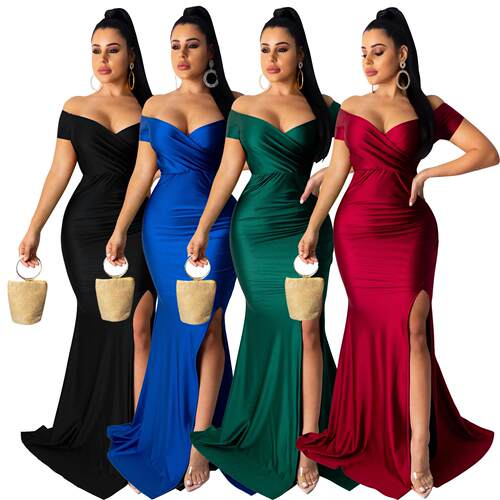 off shoulder formal full dress for women banquet host skirt