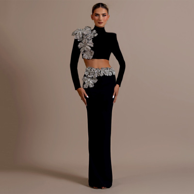 Fashion bandage short top long skirt two-piece set women