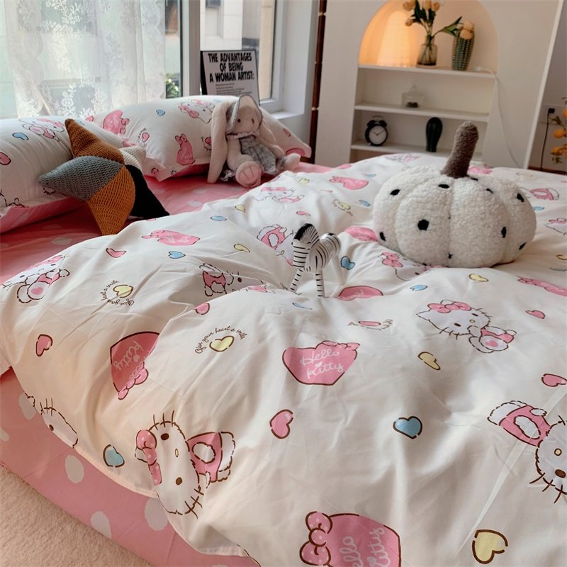 ins田园风韩式可爱喵喵床上用品四件套1.5被套床单被罩学生三件套
