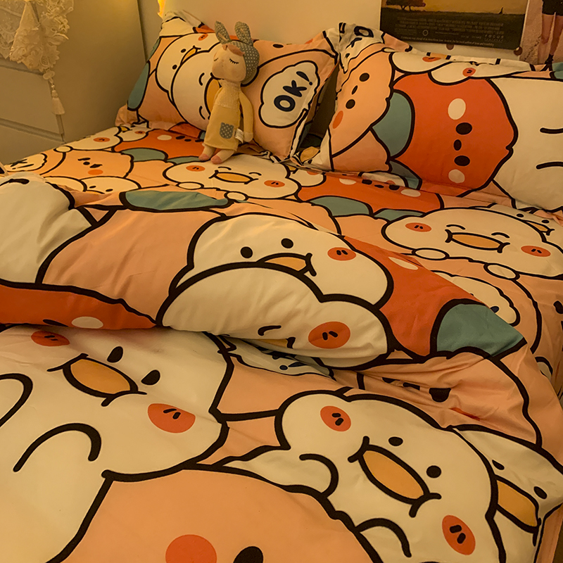 韩式卡通蜜桃乌龙学生宿舍四件套