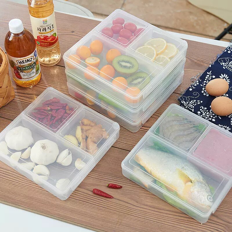 冻肉三分格保鲜冷冻盒分格保鲜盒冰粉小料盒冰箱收纳盒保鲜备菜盒