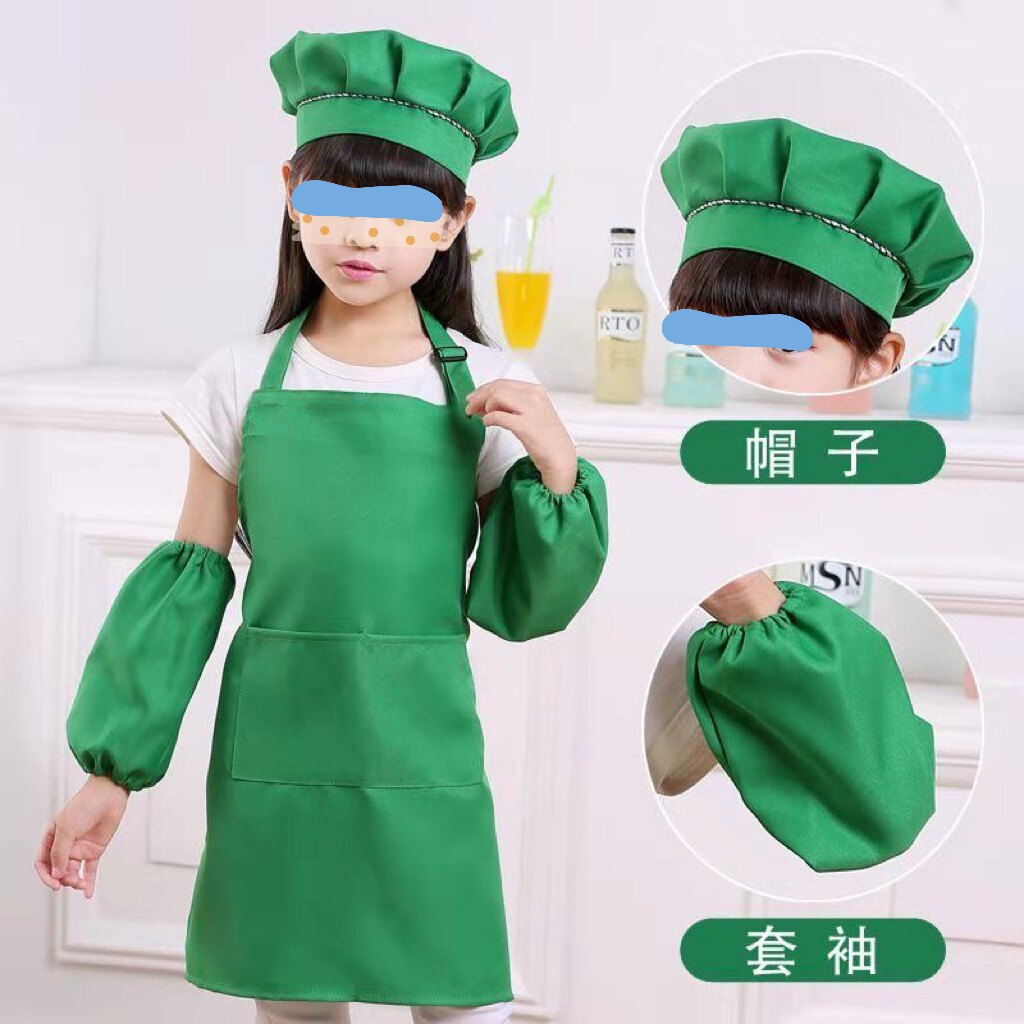 儿童围裙套装画画衣亲子幼儿园学校印字diy绘画烘培厨师帽罩衣制