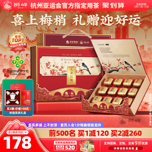狮峰牌九曲红梅茶杭州特产龙井红茶叶送礼长辈特级小罐礼盒装正宗
