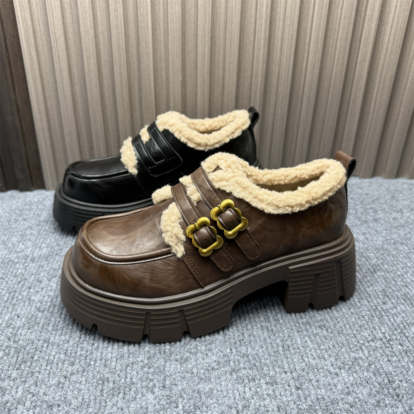 撤柜处理真皮英伦风加绒乐福鞋女厚底增高复古金属扣保暖小皮鞋女,女鞋,乐福鞋（豆豆鞋）,淘宝优惠券,粉丝福利购,淘宝优惠卷