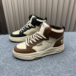 清仓处理3638码 运动板鞋 真皮拼色高帮板鞋 加绒冬季 女2025新款 断码