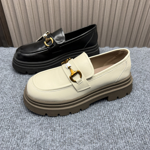 一脚蹬职业工作英伦乐福鞋 断码 新款 女2026春季 处理真皮厚底小皮鞋