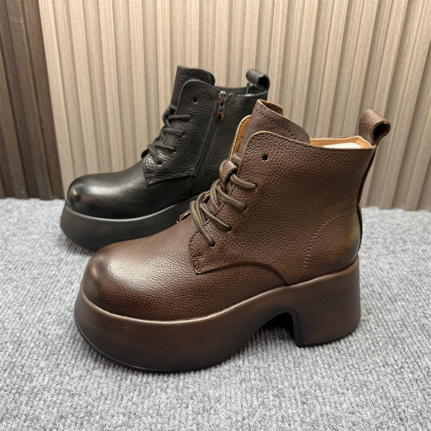 商场撤柜处理6.5cn小个子头层牛皮马丁靴女秋冬新款厚底系带短靴,女鞋,马丁靴,淘宝优惠券,粉丝福利购,淘宝优惠卷