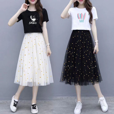 小个子连衣裙套装女夏天2025新款短袖女时尚两件套学生半身裙子女