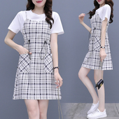 小个子假两件短袖 遮肚收腰显瘦裙子潮 大码 连衣裙子女2024夏季 新款