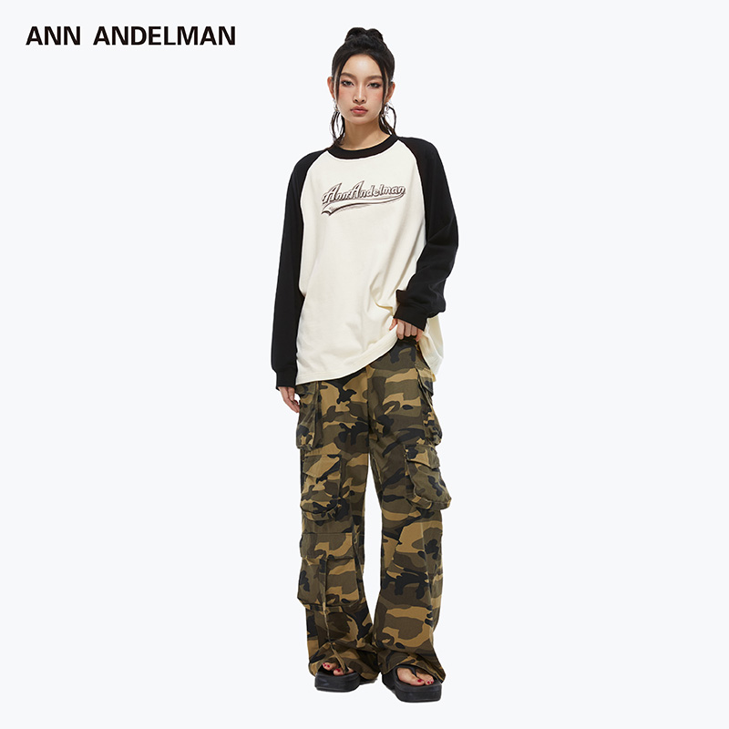 ANN ANDELMAN官方直营涂鸦印花插肩长袖撞色休闲 长袖T恤卫衣女