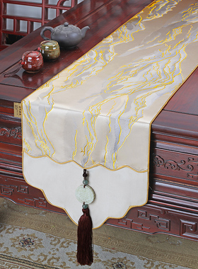 艺必旭新中式高精密桌旗餐桌布电视柜床尾巾轻奢简约装饰可定制